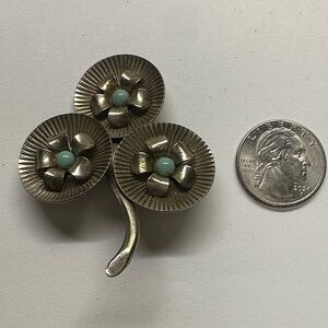 Vintage Silver Floral Brooch with Turquoise Accents